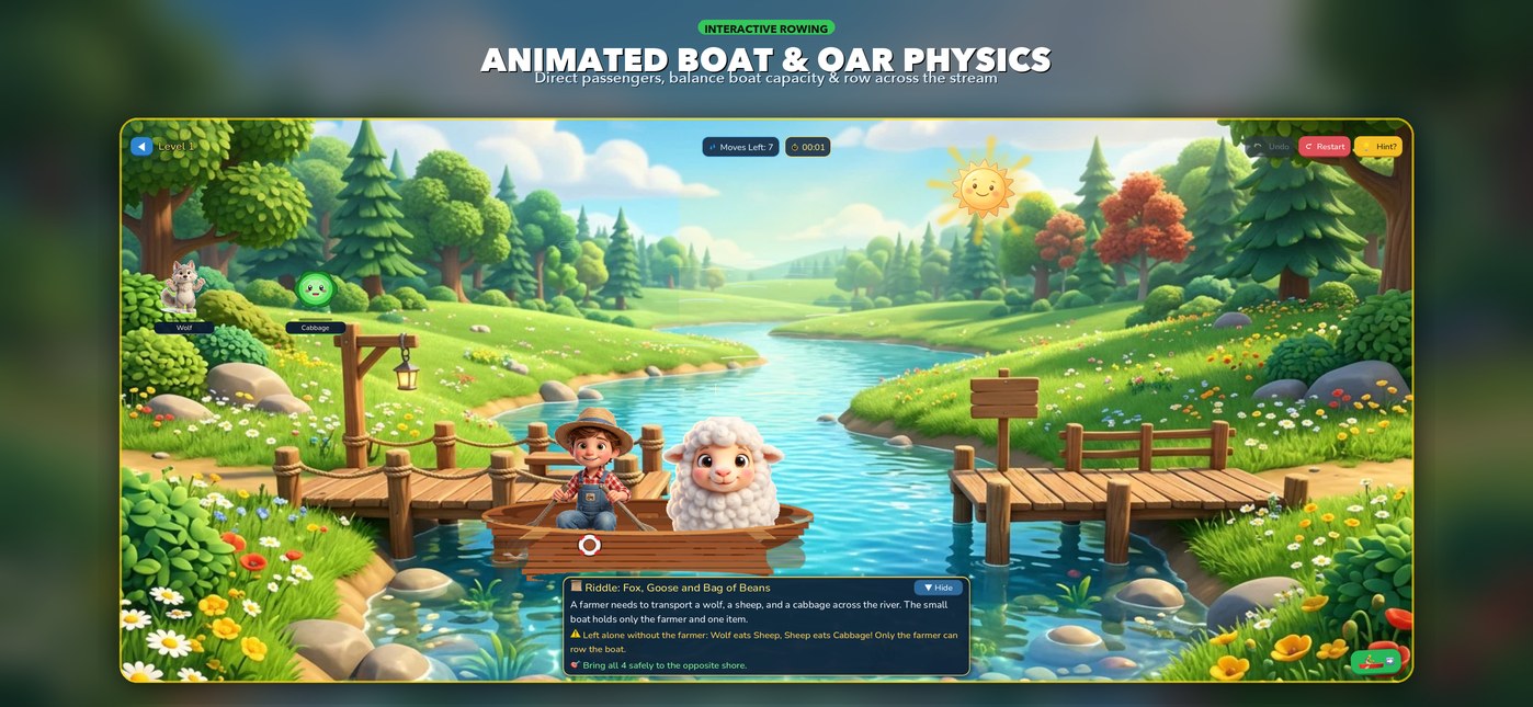 Animated Boat Rowing Physics and River Ripples
