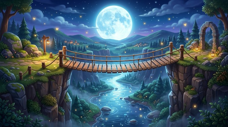 Night Lantern Bridge Environment